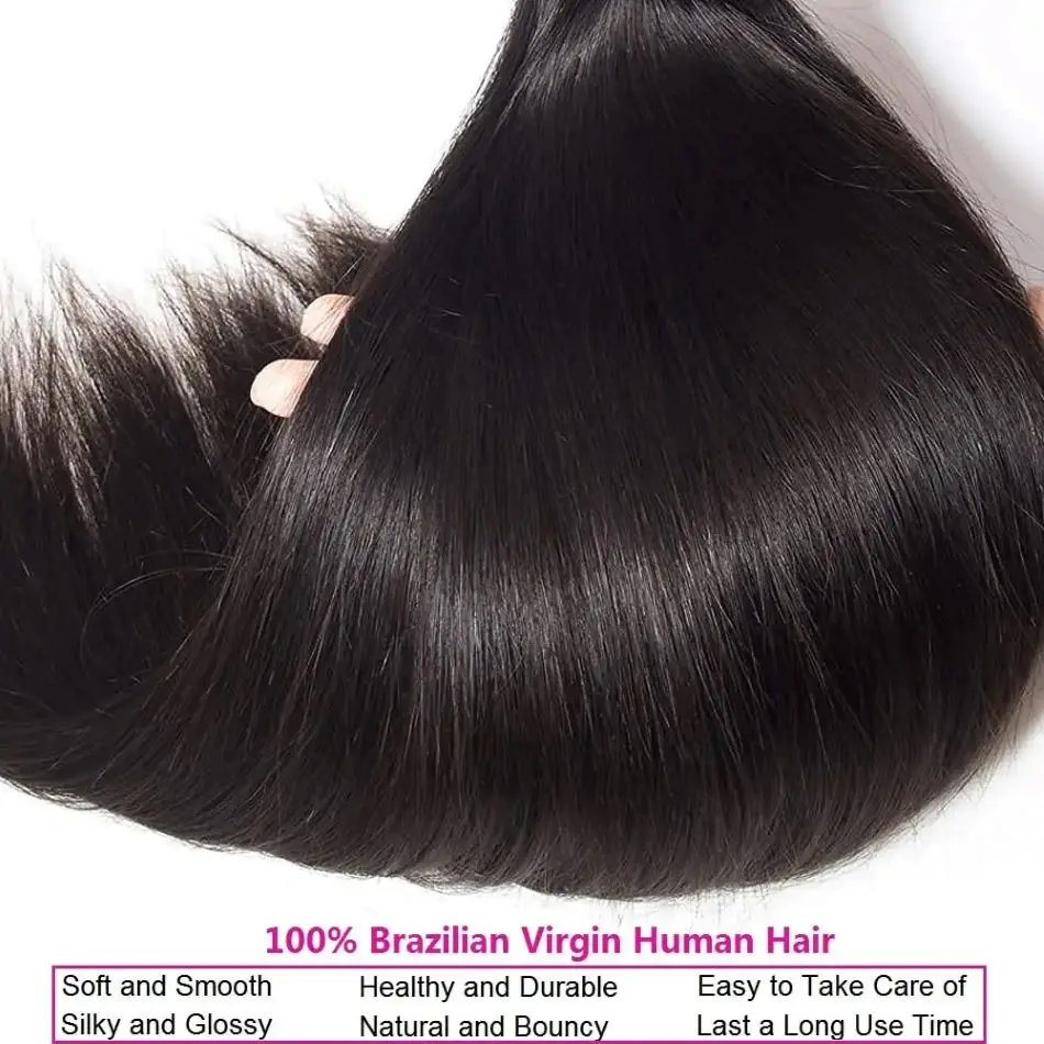 Extensões cruas do cabelo humano para mulheres negras, natural, reto, pacotes, 10-30 dentro, 1 PC, 3 PCes, 4 PCes