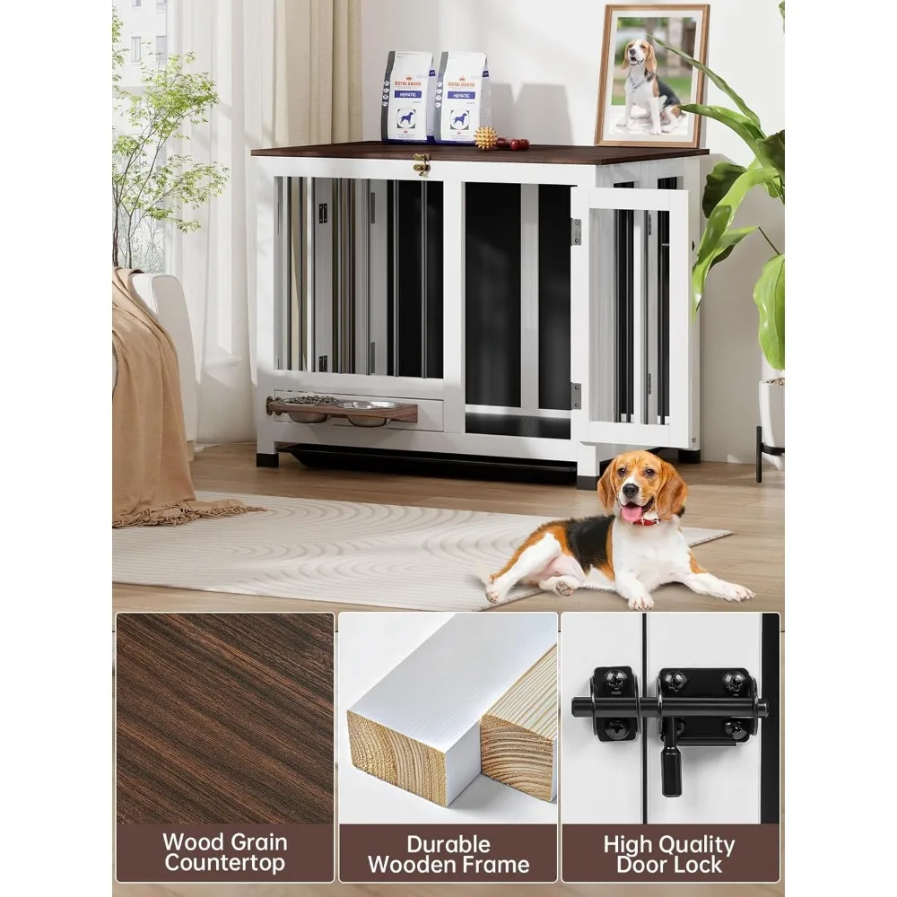 Dog Crate Furniture, 31.5'' Dog Kennel Indoor Foldable and Portable, Sturdy Wooden Dog Crate End Table Easy Assembly