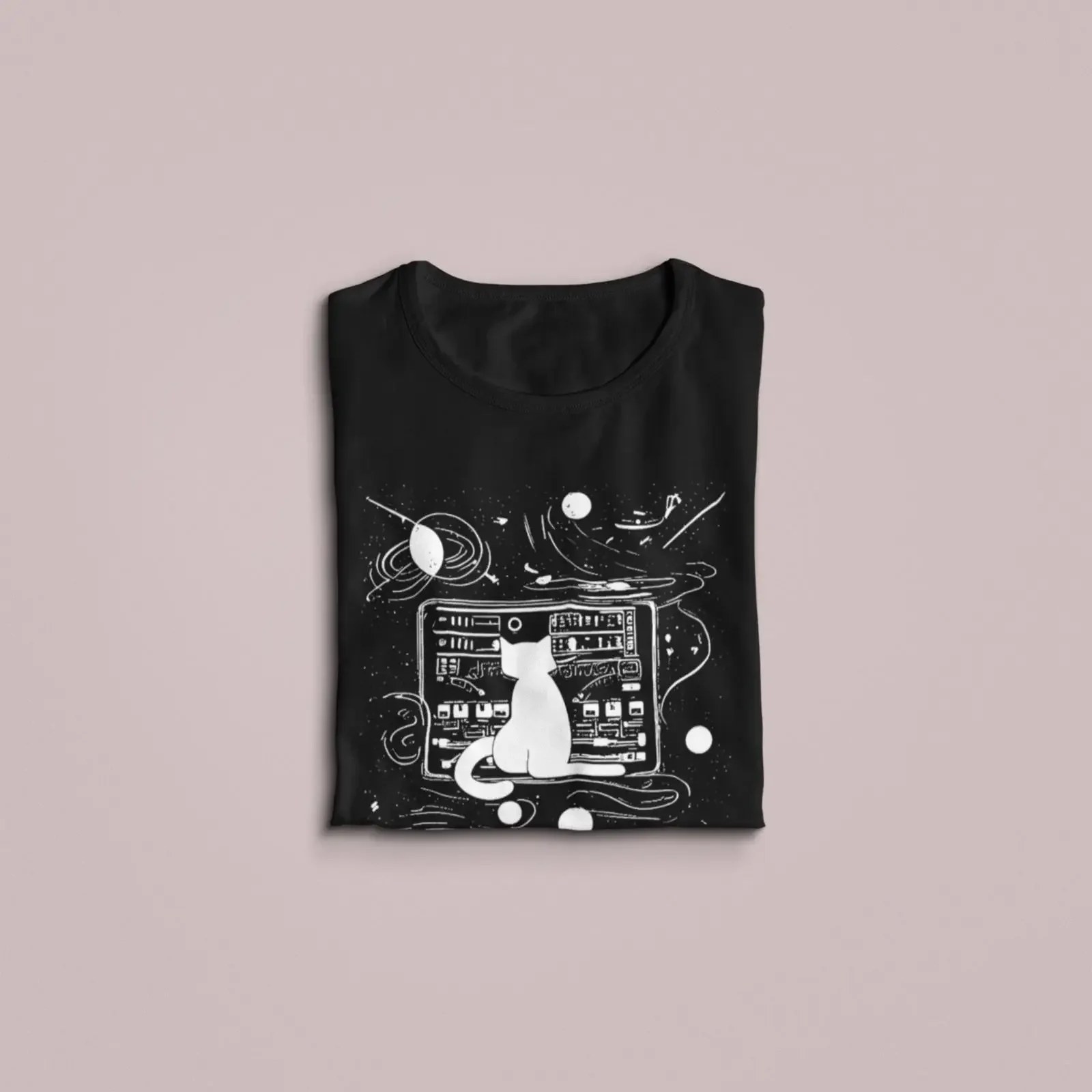 Synthesizer Space CaT T Shirt Modular Synth Beat Maker Music Producer Techno Analog DJ For Lover vintage Washed Stretched