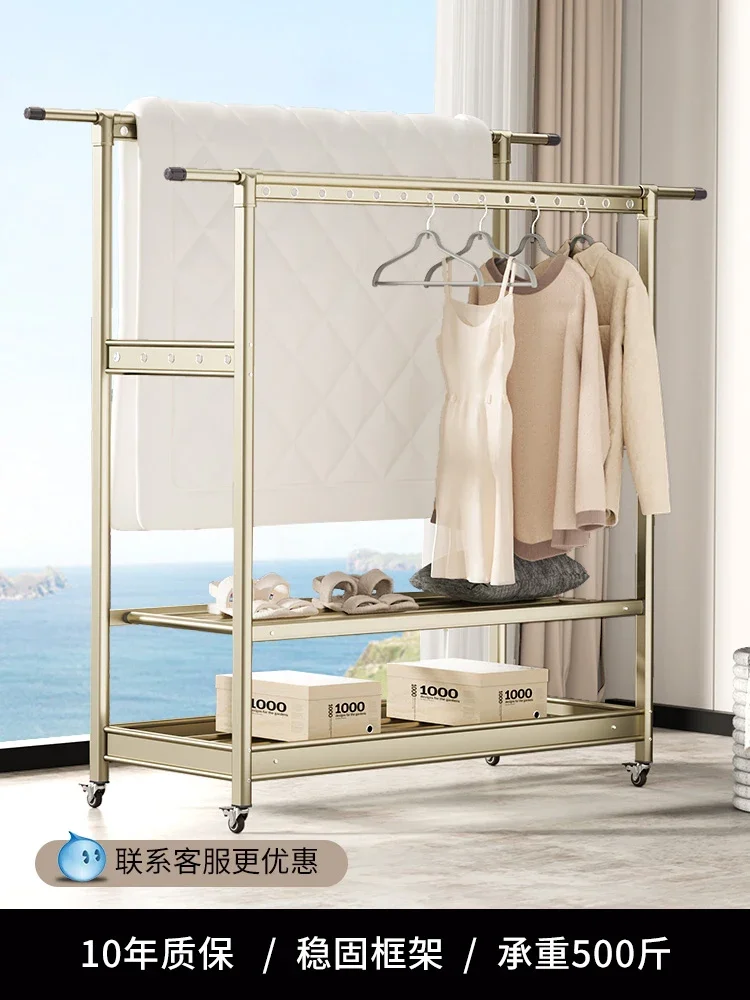 Clothes drying rack Floor-to-ceiling folding Indoor telescopic household clothes drying rod Balcony mobile quilt drying