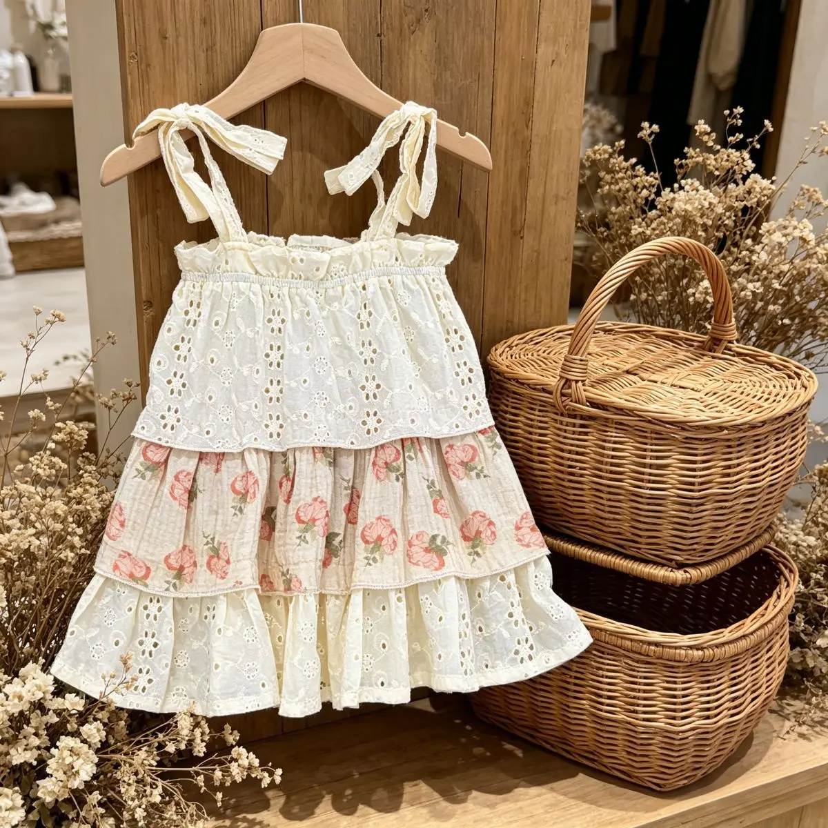 2026 Summer New Baby Girl Sleeveless Sling Dress Girls Cute Print Hollowed Out Dress Sweet Princess Dress Toddler Clothes