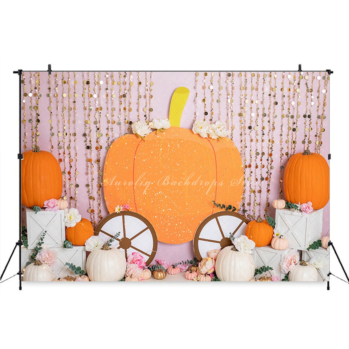 Pumpkin Carriage Backgrounds Cake Smash Kids Adult Photography Props Child Baby Decors Princess Vehicle Photo Backdrops