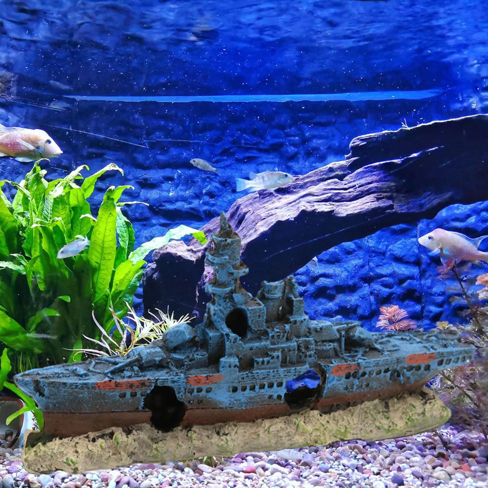 Decorazione per acquario nave resina Betta Fish accessori Sunken Ship Fish Tank Ornament per scrivania scaffale da tavolo scaffale regalo