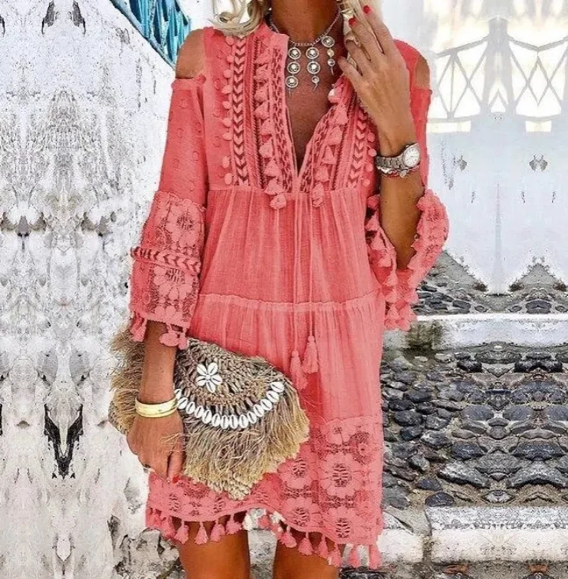 Women's Lace Chiffon V-Neck Tunic Shirt Blouse Long Sleeve Solid Loose Womens Tops and Blouses 2024 Spring Summer Tops