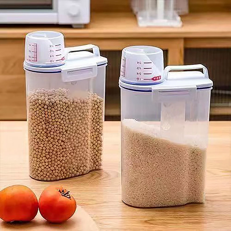 New Sealed Cereal Insect-Proof Rice Bucket With Measuring Cup Transparent Rotary Food Moistureproof Tank Kitchen Storage Box