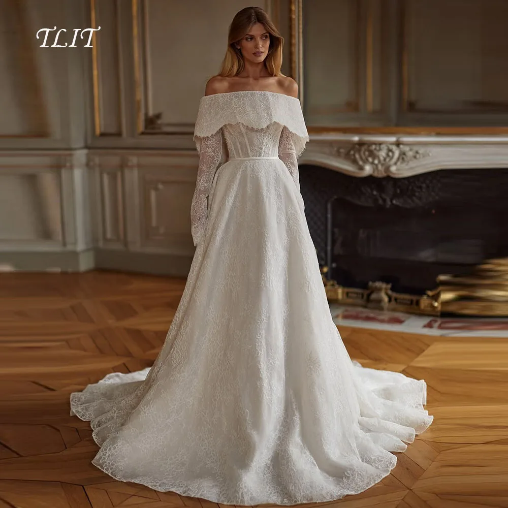 TLIT Vintage Ivory Lace A-Line Wedding Dresses Customized Strapless  فساتين زفاف Lace Cuff and Lace Shawl Gloves Bridal Gowns