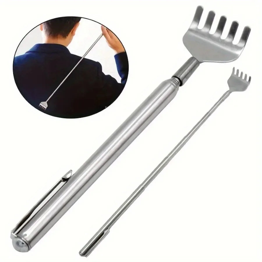 silvery Telescopic Back Scratcher,  Portable Extendable Stainless Steel  Scratchers for Men Women ，Mothers Gifts，Gifts For Men，G