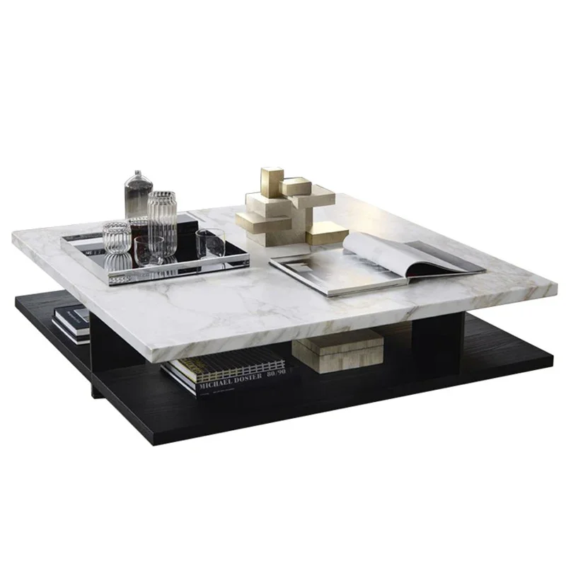 

LModern minimalist art style living room square coffee table marble wood surface low coffee table with storage