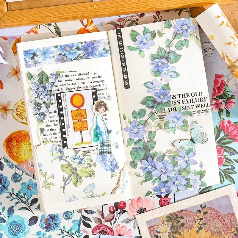 100 Pcs Vintage Floral Sticker Book Creative Material Book Children's Stickers Handbook Album Art Handmade Crafts Scrapbooking