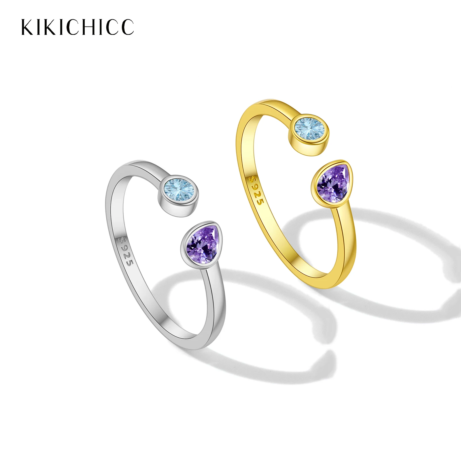 KIKICHICC 925 Sterling Silver Purple Pear Shape Blue Circle Zircon Adjustable Open Ring 2024 Women Luxury Wedding Gift Jewelry