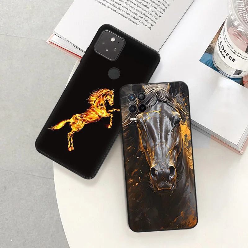 Soft Case for Pixel 8 8a 7a 7 6 6a Love Colorful Horse Race Motorola One Fusion Edge 40 Pro 30 20 G200 Black Phone Cases Cover