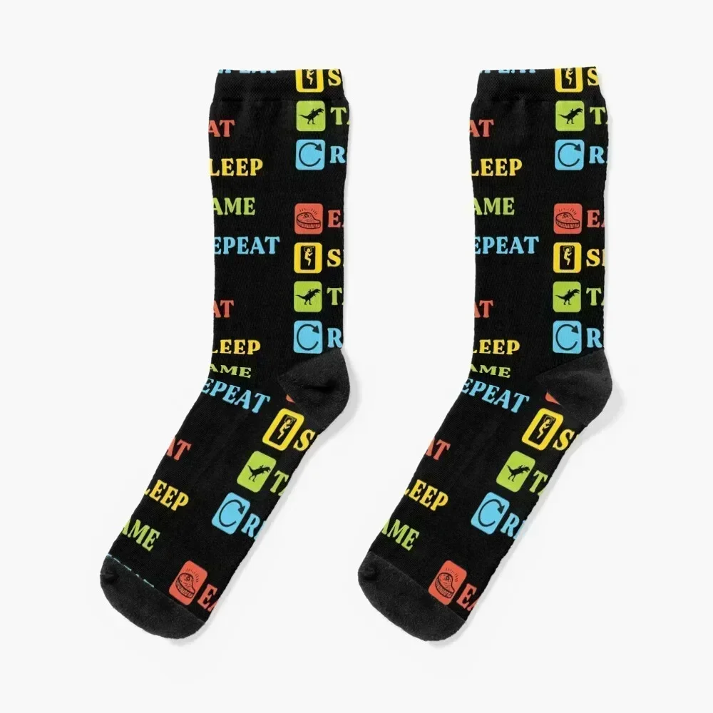 

Eat Sleep Tame Repeat Funny Survival Gaming Sayings Socks designer brand winter thermal aesthetic Ladies Socks Men's