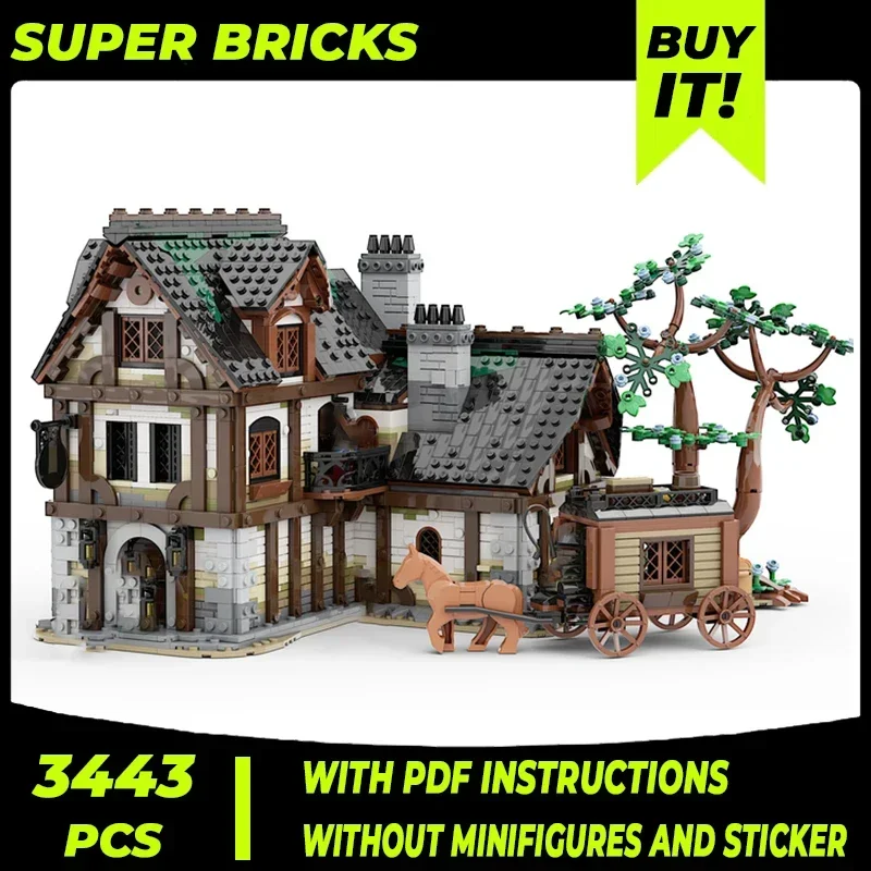 ปราสาทยุคกลางรุ่น Moc อาคารอิฐยุคกลาง Tavern เทคโนโลยี Modular Blocks ของขวัญของเล่นคริสต์มาส DIY ชุดประกอบ