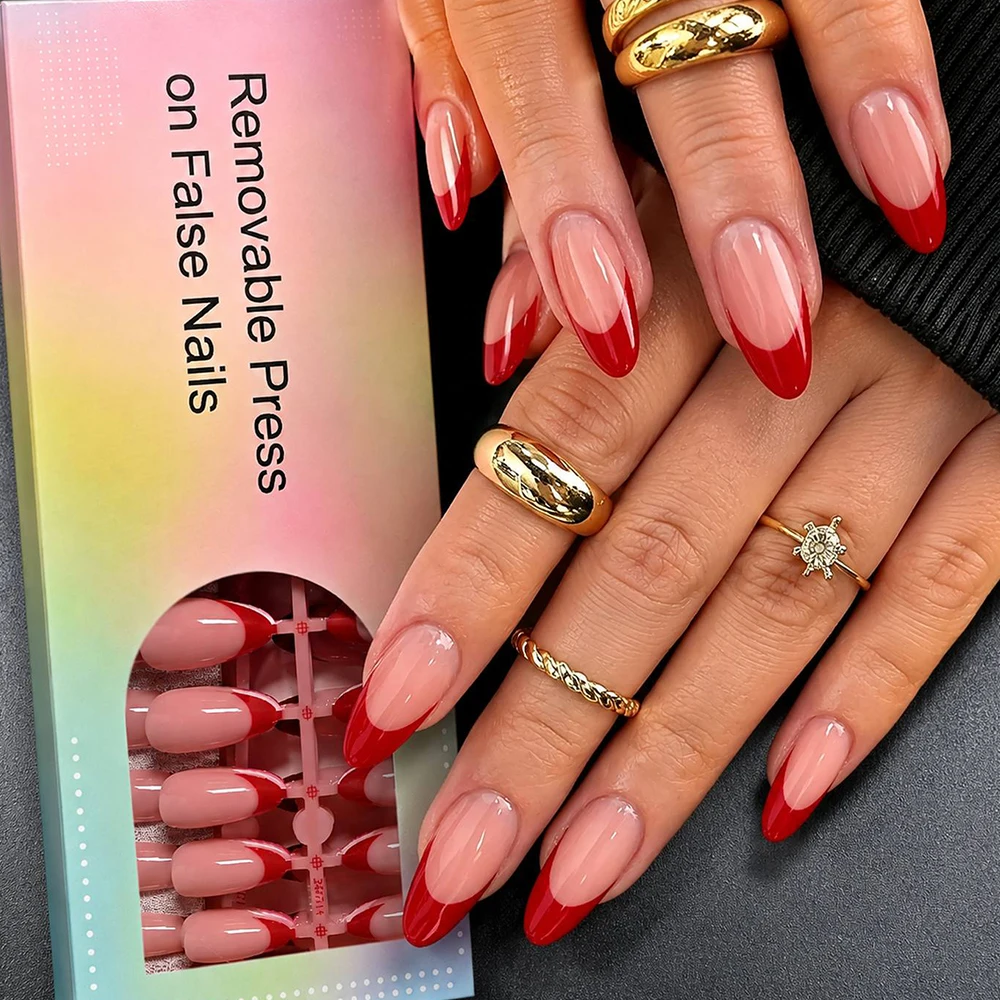 144Pcs Vivid Colors Almond Press On Nail Multicolor French Tips Almond Fake Nail Elegant Event Style Almond False Nail