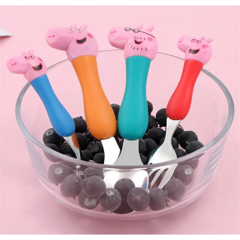 Peppa Pig Vork Lepel Set Kinderen Tafelgerei Vork Lepel George Varken Vader Moeder Pak Cartoon Figuur Speelgoed Geschenken Meisjes Jongens 2024