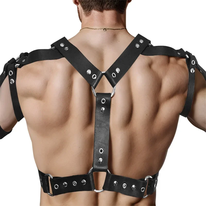 

Fetish Gay Men Leather Chest Harness BDSM Sexual Harness Body Bondage Cage Belts Rave Adult Sex Nightclub Wear Chest Suspender