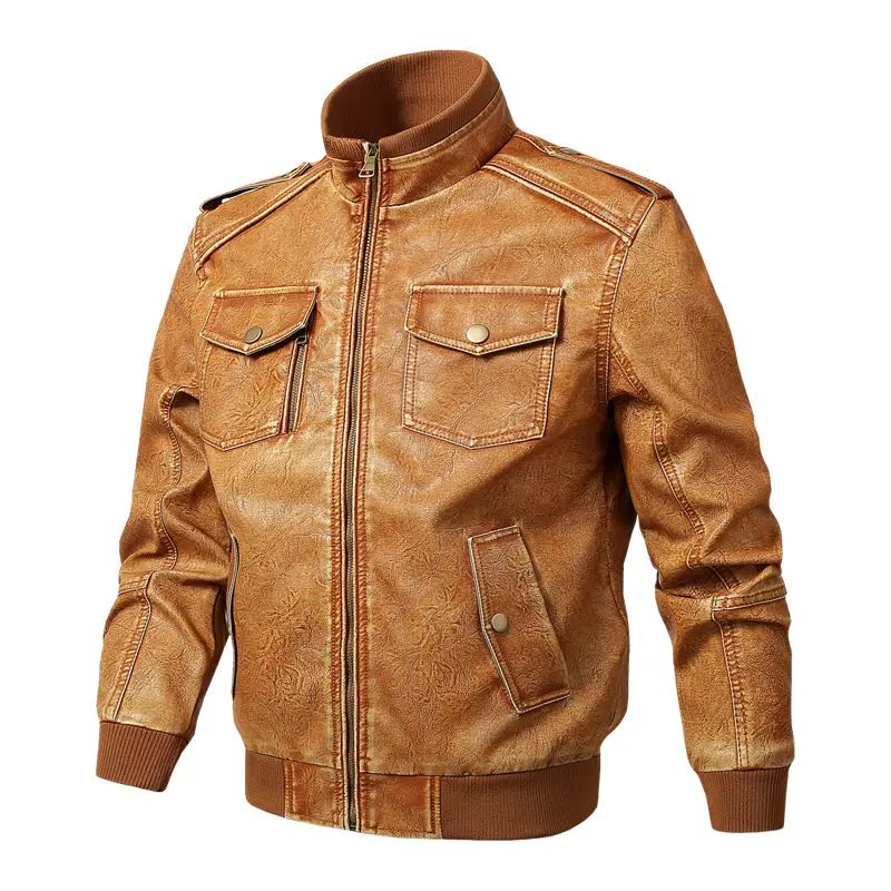 Blouson de moto en similicuir PU homme, vêtement d'extérieur noir avec fermeture éclair, surdimensionné 5XL A33, printemps automne 2022