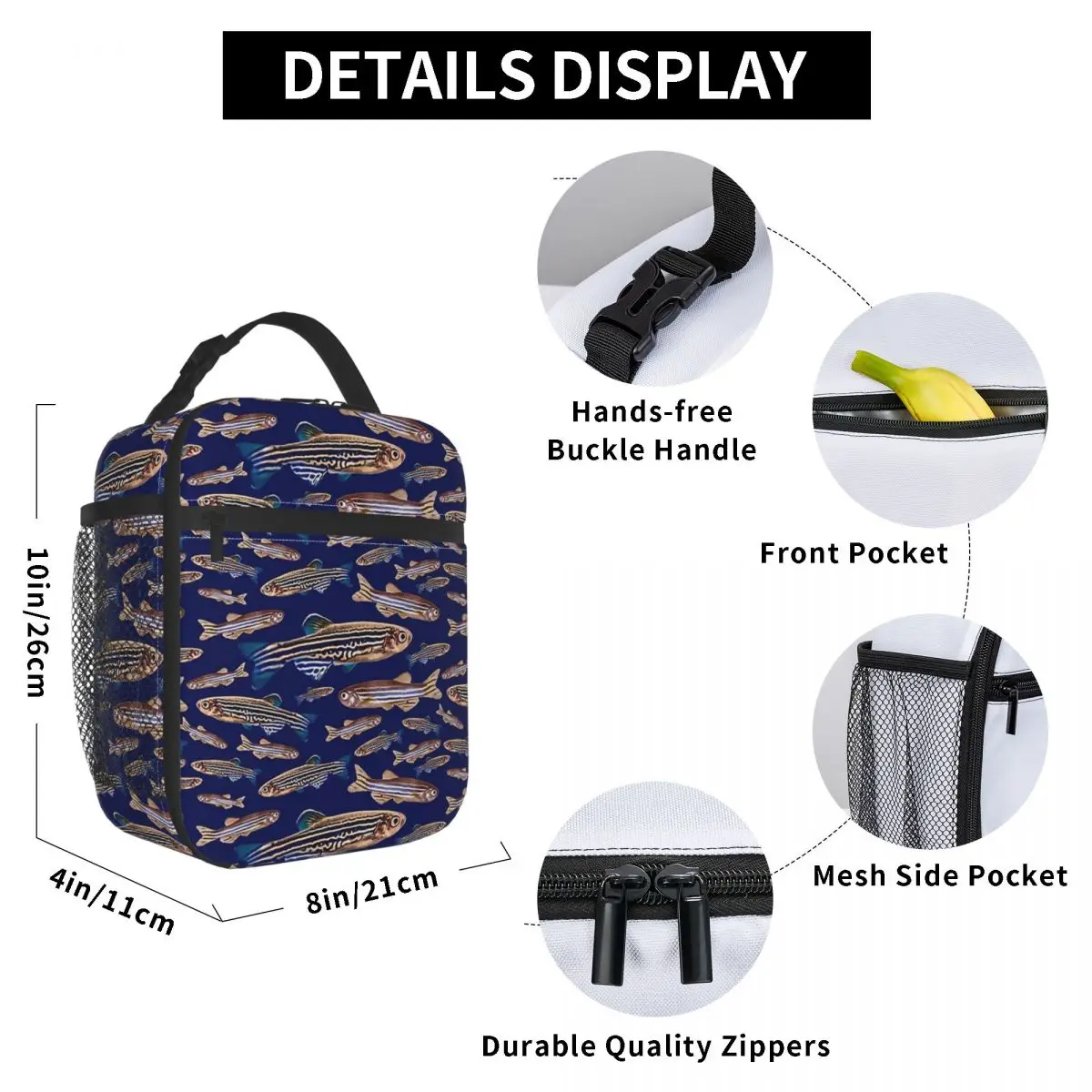 Zebrafish Danio Model Organism Genetics Biology Pattern Insulated Lunch Bag Thermal Food Box Tote Portable Lunch Boxes Container