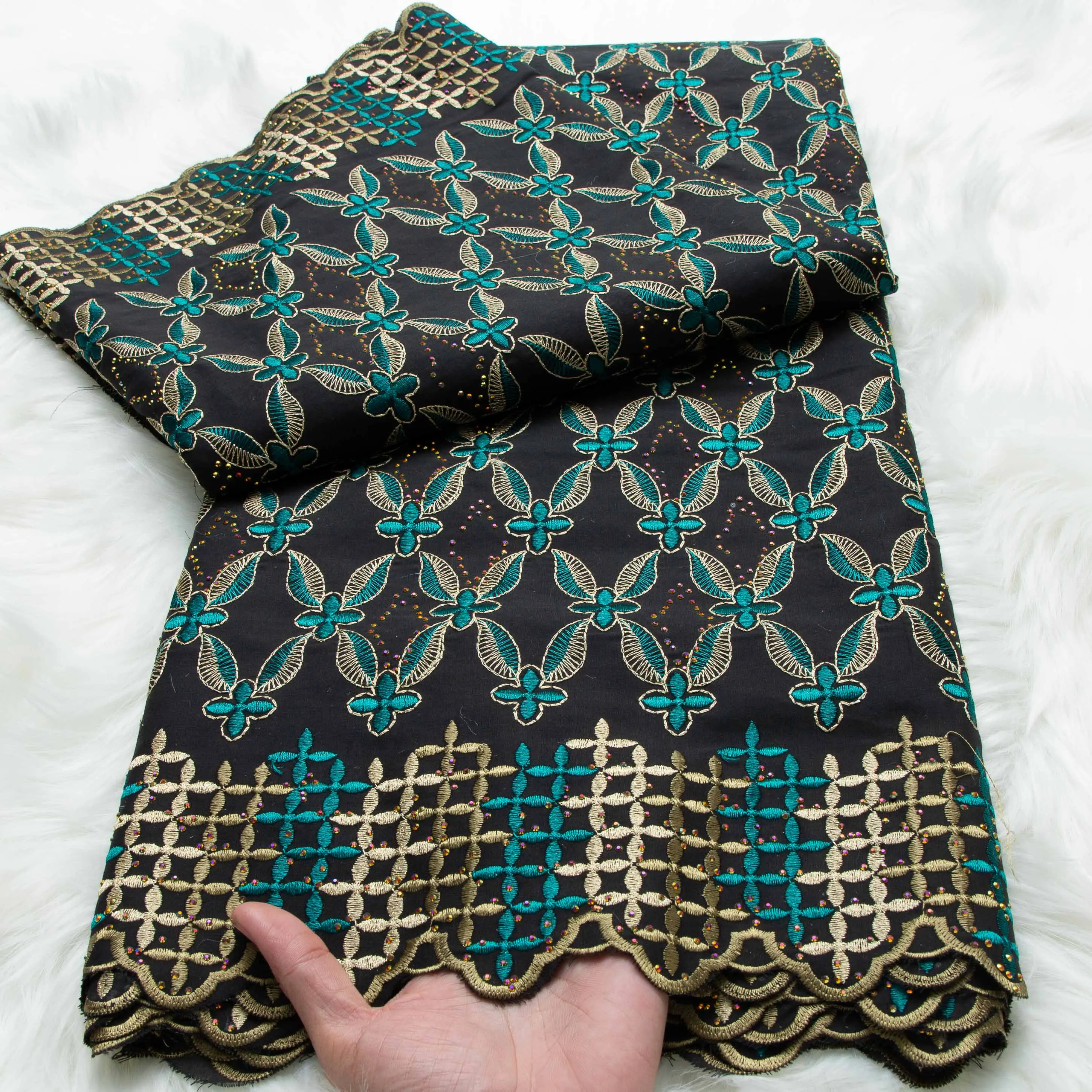 

Latest Nigerian Embroidery Cotton Lace Fabric High Quality 5 Yards 2026 African Swiss Voile Lace Fabric Dress for Women Sewing