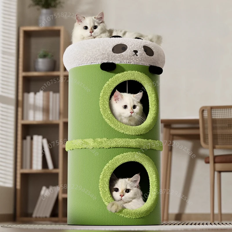 Panda Style Cat Climbing Frame Wear-resistant Sisal Scratching Post Multi-functional Pet Cat Nest Multi-storey Cat Villa
