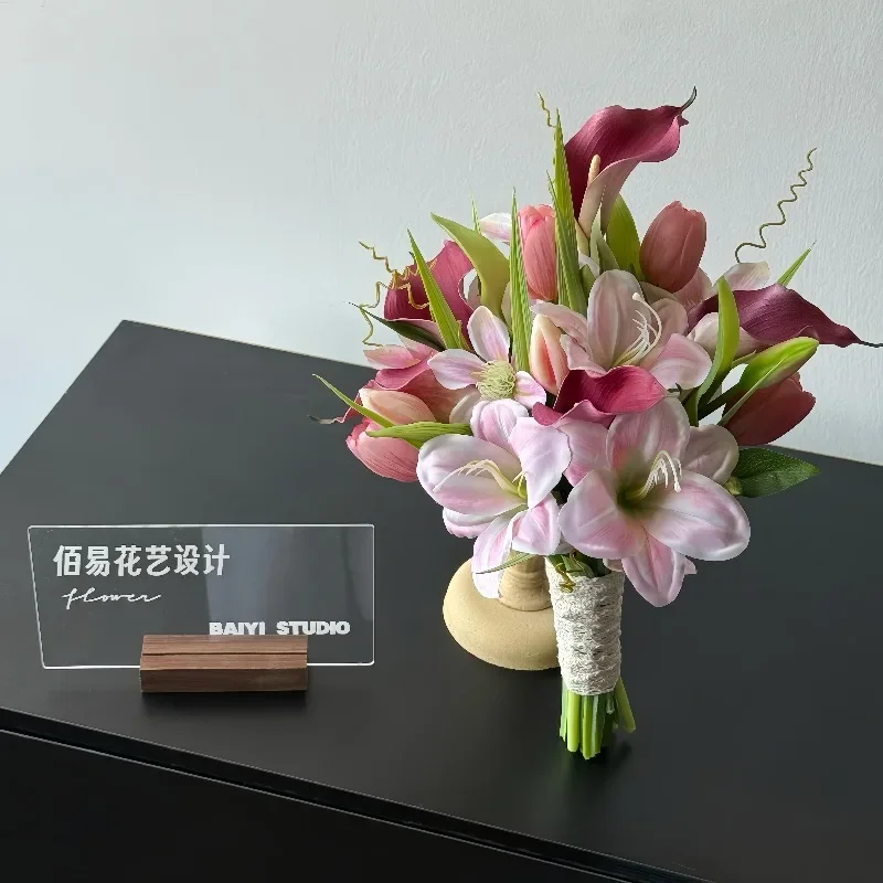 Korean fresh certificate bouquet DIY wedding pink calla lily simulation flower wedding bouquet hot photography props