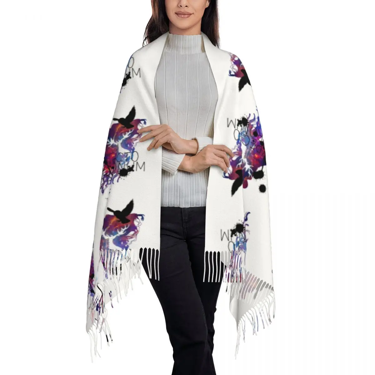 Expecto Patronum Hedwig Galaxy 2 Scarf Tassel Scarves Women Soft Warm Shawls and Wraps Large Fall Winter Shawl Wrap