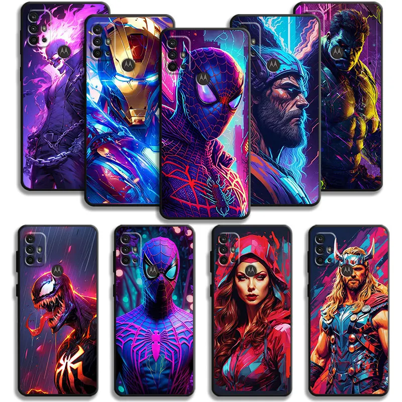 Marvel Cyberpunk Neon Superheros Case For Motorola Edge 40 30 20 Lite G72 G71 G60 G53 G52 G50 G51 G31 G30 G22 G9 One Fusion