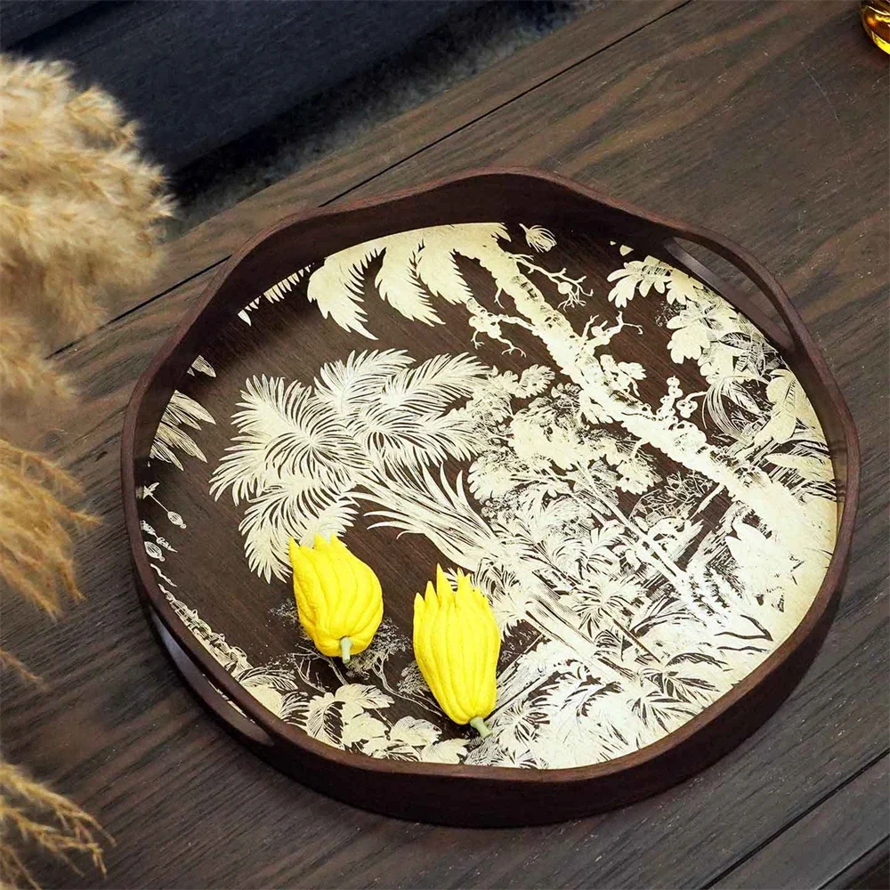 Nordic Curry Color Imitation Wood Round Storage Tray Home Decoration Desktop Ornaments Luxury Soft Storage Tray Tea Tray