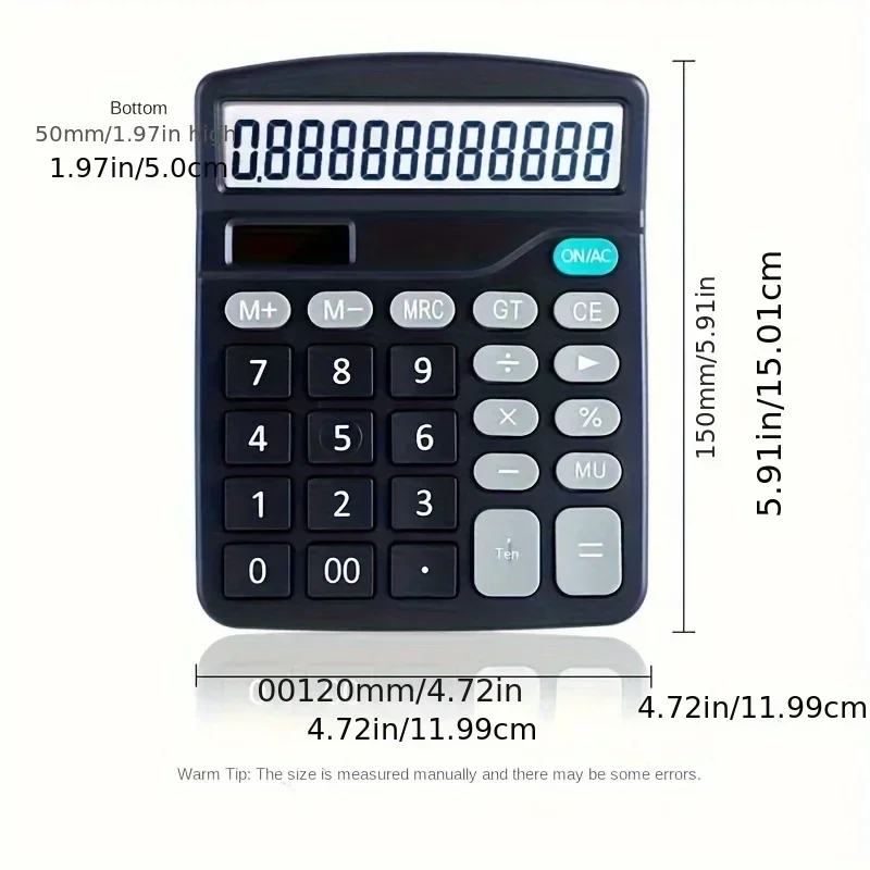 Office Calculators Desktop Student Solar Panel Calculator, 12-Digit Dual Power Cute Calculator with Large LCD Display Big Button