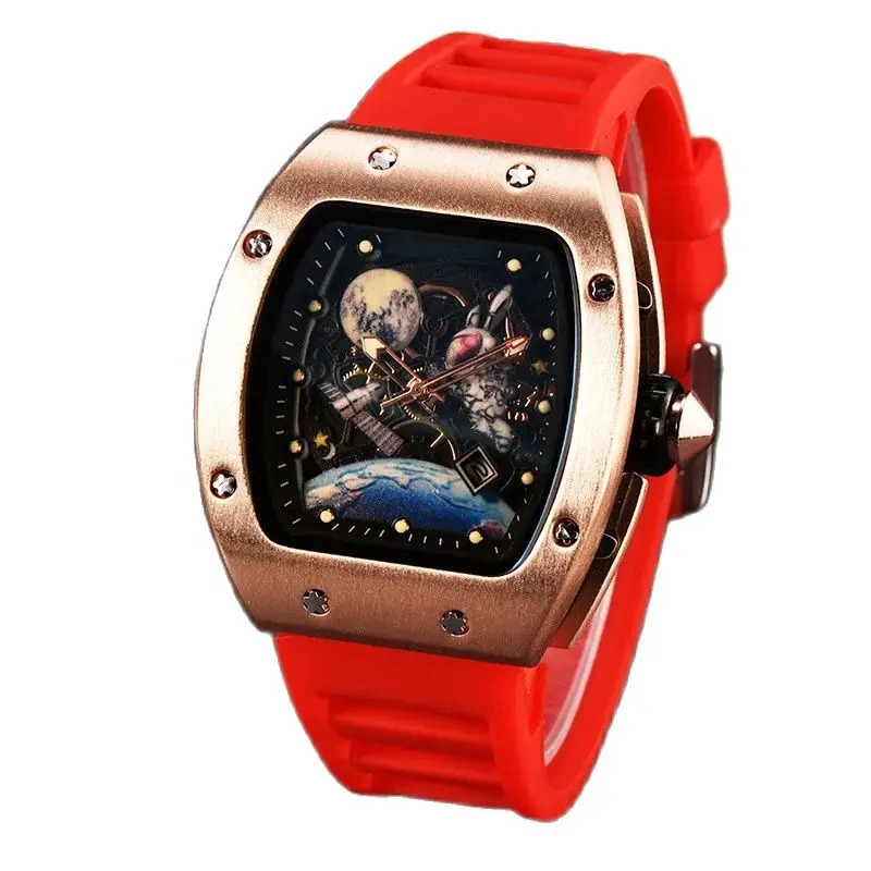 New Fashion Trend Wine Barrel Quartz Watch Night Glow Hollow Non Mechanical Flywheel Fashion Men\'s Watch