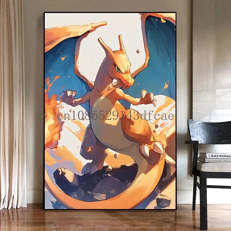 Póster periférico de Pokémon de Anime japonés, imagen de Charizard, arte de pared, pintura en lienzo de acuarela, decoración moderna para habitación, regalos para niños