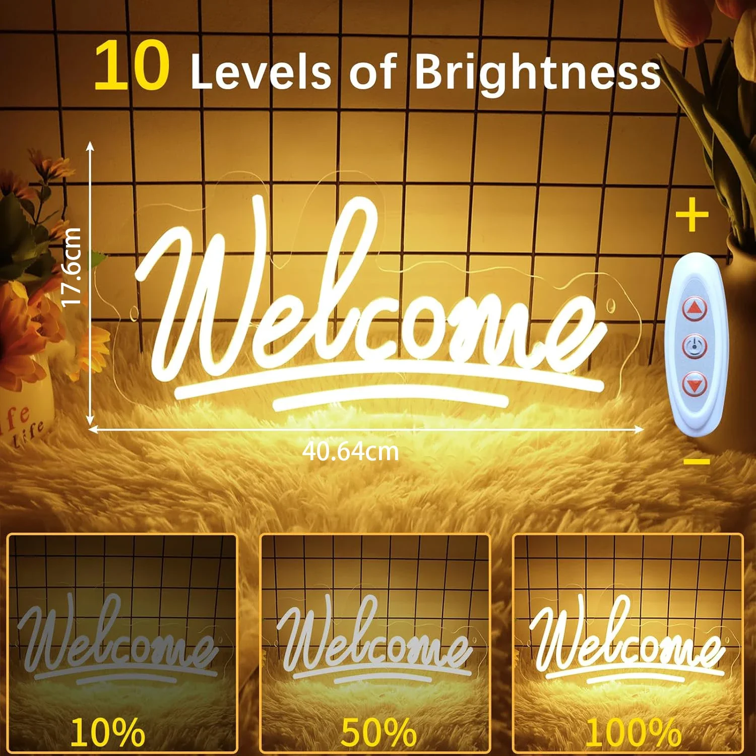 Welcome LED Neon Sign USB Dimmable Neon Light Sign for Gameroom Bedroom Bar Livingroom Birthday Party Gift Wall Decoration