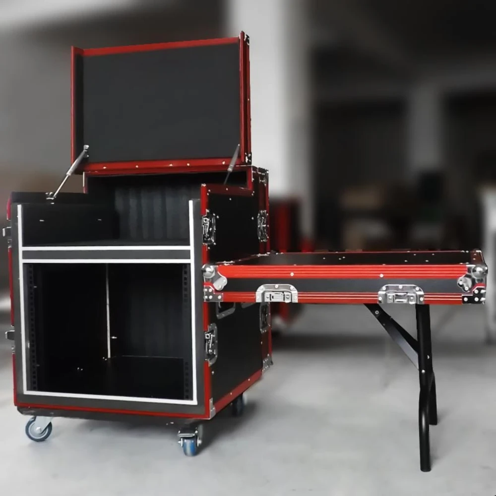 Flight Case avec poste de travail de production vidéo et nervure, unité personnalisée portable