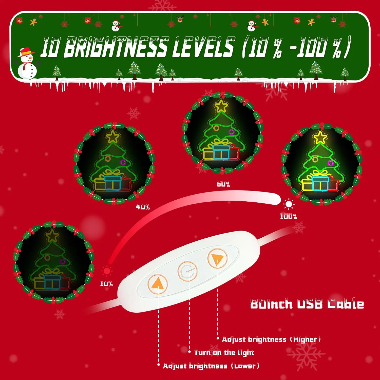 Modern Christmas Tree LED Neon Sign Warm White Dimmable USB Wall Light for Home Holiday Party Decor Gift for Family