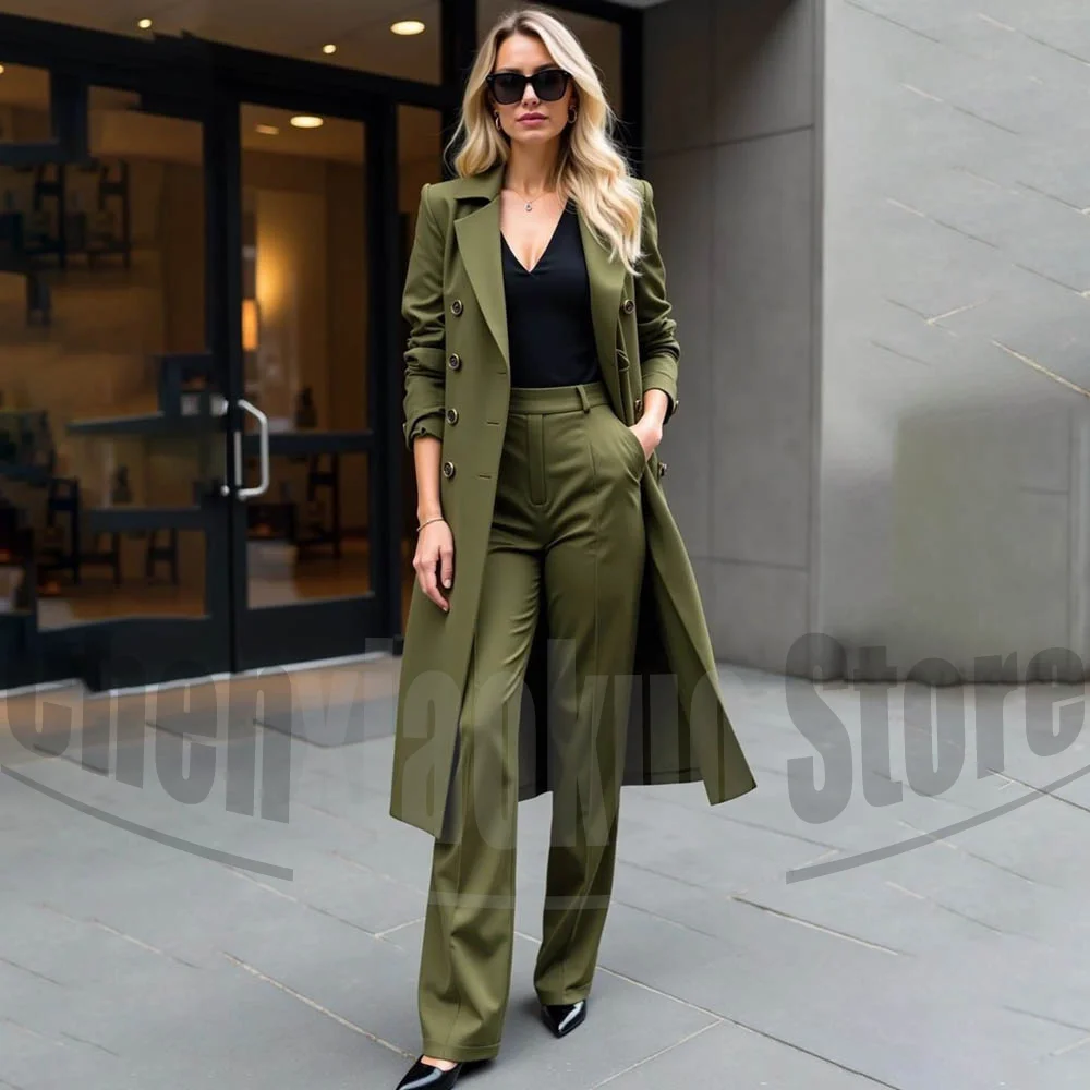 

Женский костюм: модный двубортный пиджак с лацканами и брюки, формальный офисный стиль, повседневный, элегантный комплект из 2 предметов