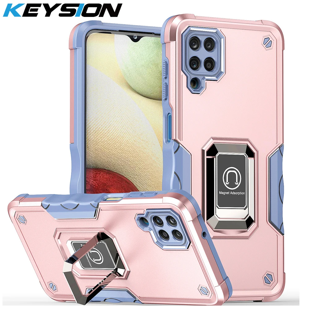 KEYSION Shockproof Armor Case for Samsung M51 M32 M31 M30S M21 Ring Stand Phone Back Cover for Galaxy A22 A12 A42 A22S 5G