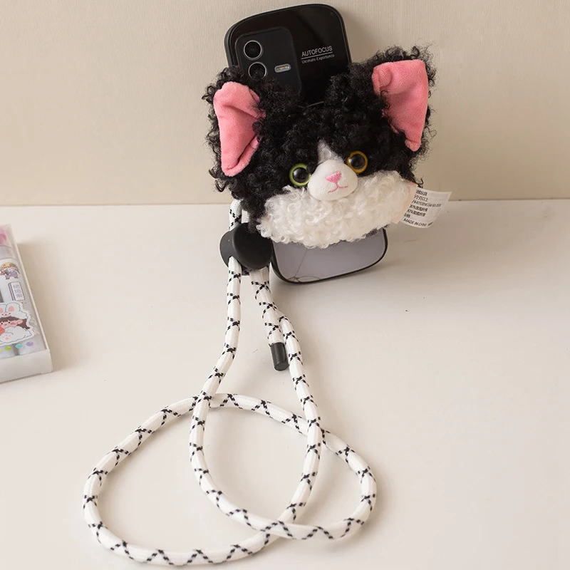 Monedero de gato alemán relleno de felpa, Clip trasero para teléfono móvil, bolso bonito, decoración cruzada Diagonal, muñeca pequeña