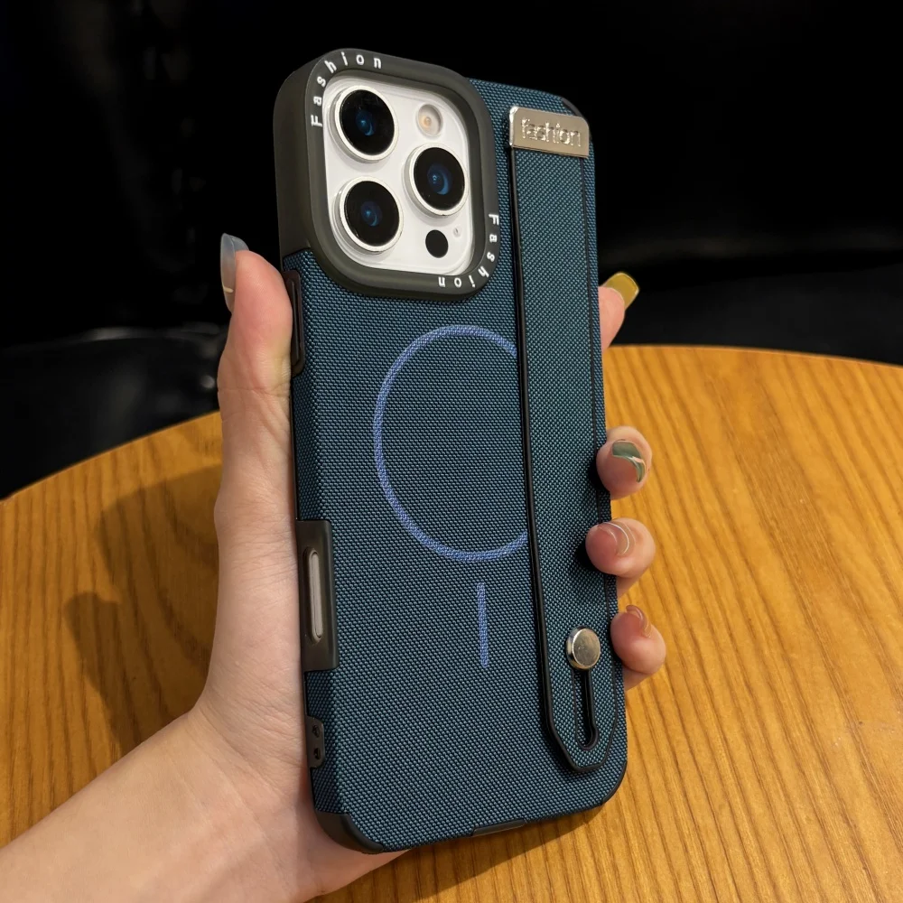 Handgelenkschlaufenhalter, magnetischer Stoff, Silikonhülle für iPhone 16 Pro Max 17 15 13 14 Plus 12 11 Air für Magsafe Soft Bumper Cover