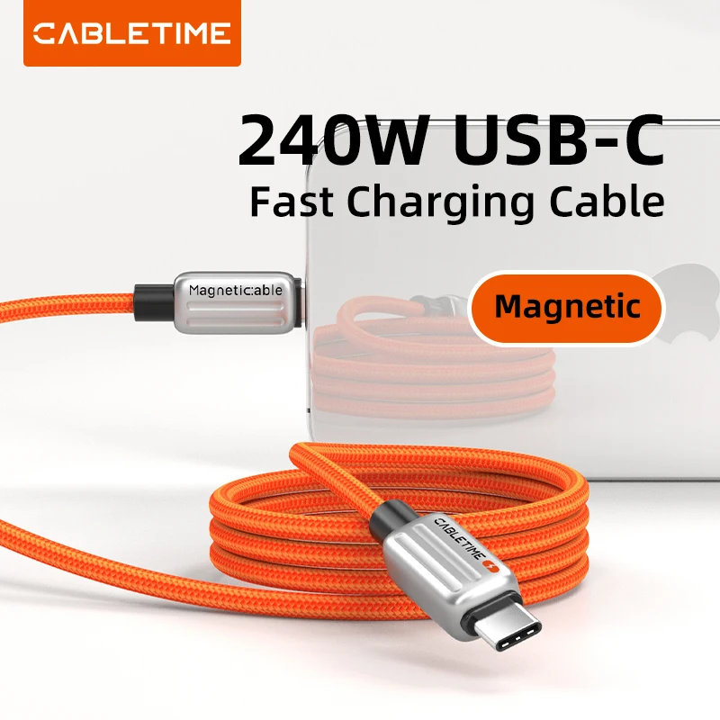 CABLETIME Magnetic 240W PD3.1 Cable USB C to USB C Fast Charger Adapter Type C to C Power Cable for Phone 16 15 Pro Max ipad max