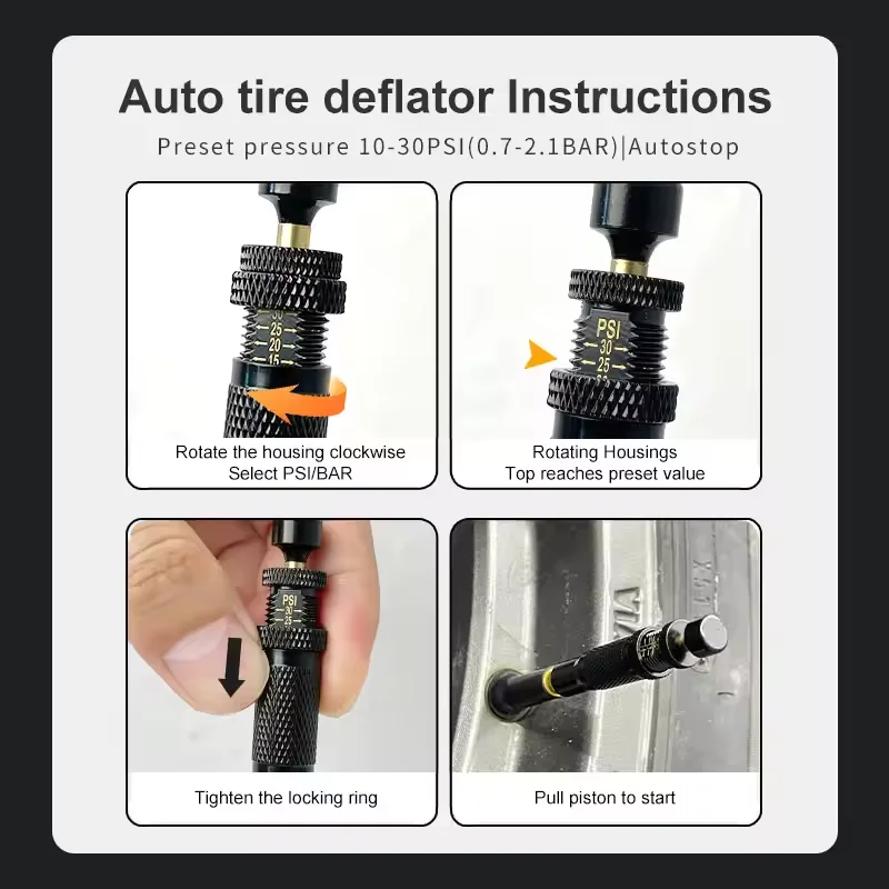 Tire pressure relief valves Adjustable Auto Stop Tire Deflator Precision Tire Pressure Reduction Tool