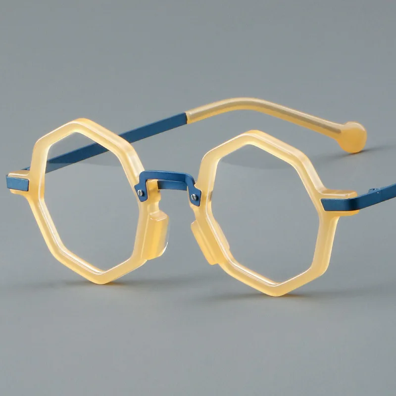 

Funky Polygon Acetate Eyeglasses frame Vintage Full-rim Eyewear All-match Myopia Spectacles