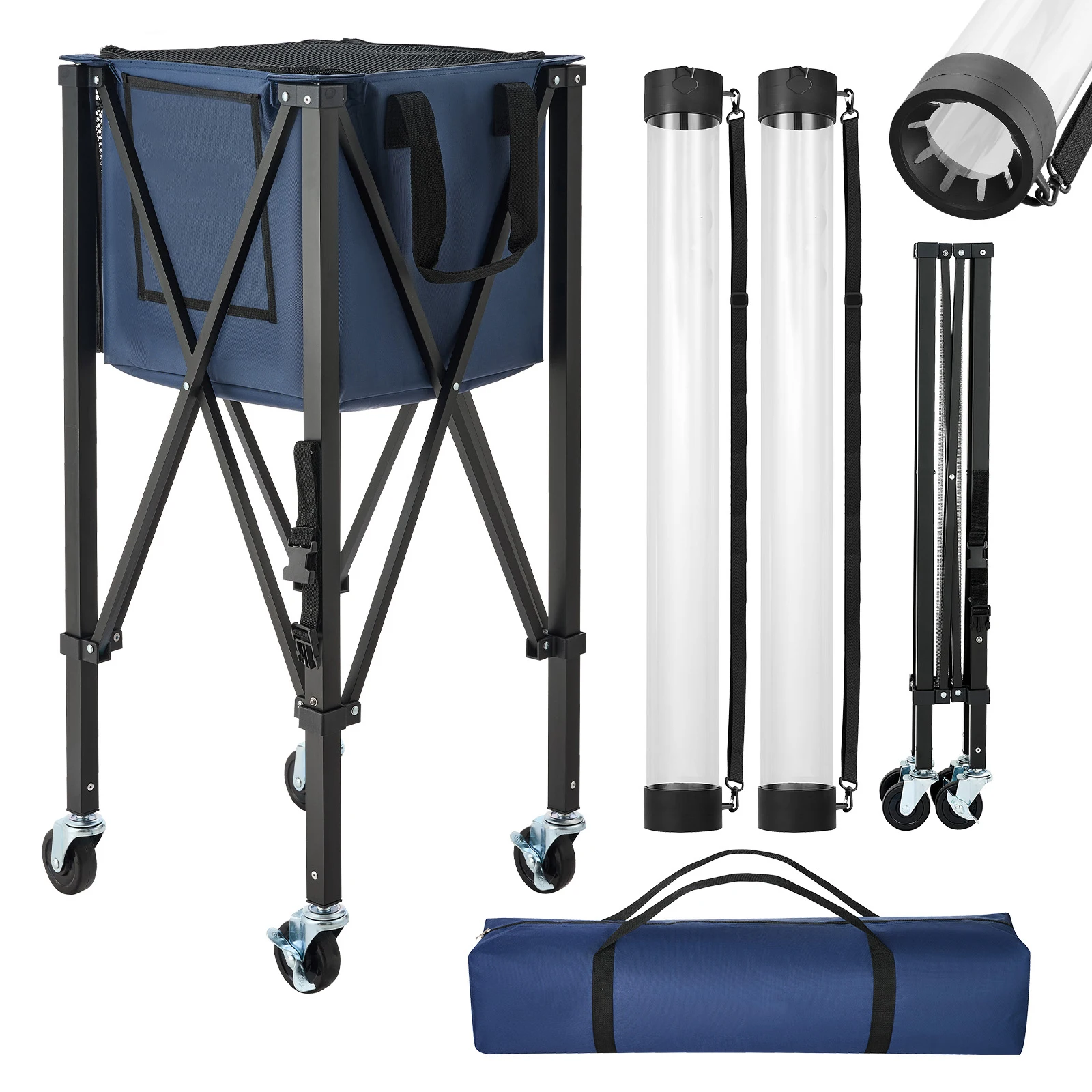 

SucceBuy 2-in-1 150 Tennis Balls & 260 Pickleballs Hopper Holds with Pickup Tube Foldable Pickleball Basket Cart for Training