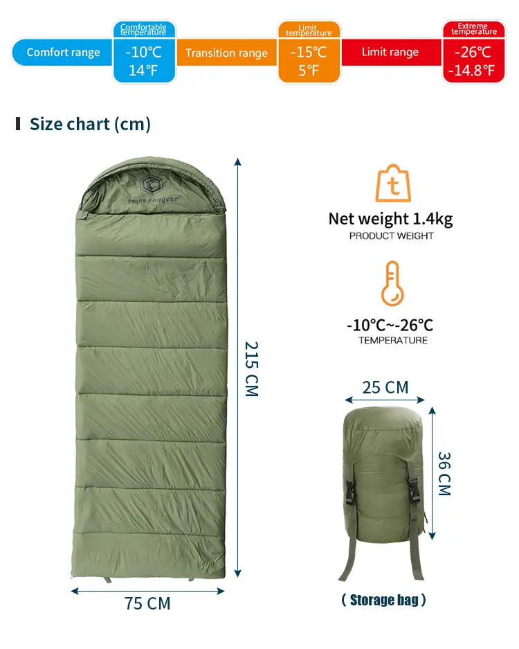 Emersongear Blue Label Envelope Polar Schlafsack L/R Bunting Jagd Outdoor-Sport Training Wandern Nylon OD – Detail 2