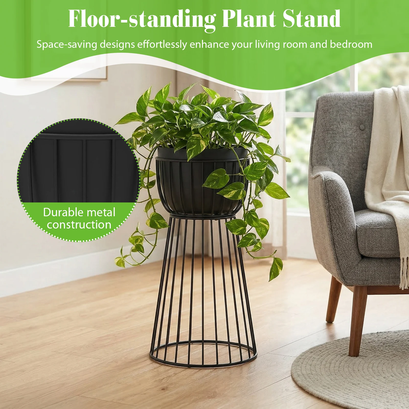 Simple Metal Planter Stand Floor-Standing Flower Pot Display Stands Elegant Vase Holder Rack for Living Room Office Bedroom (short black) (Short gold) (High end black)