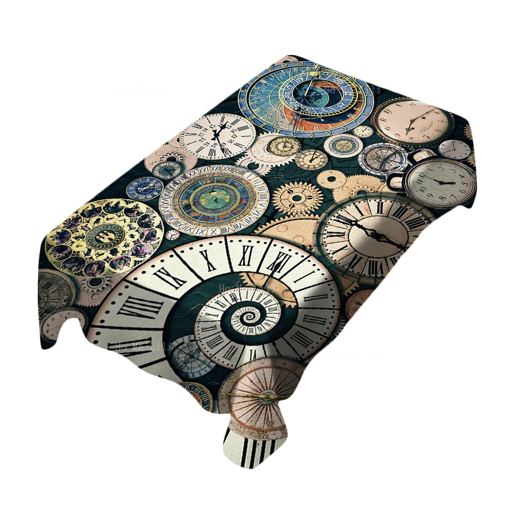 Prague Astronomical Time Machine Vintage Industrial Clocks And Gears Steampunk Tablecloth By Ho Me Lili For Tabletop Decor