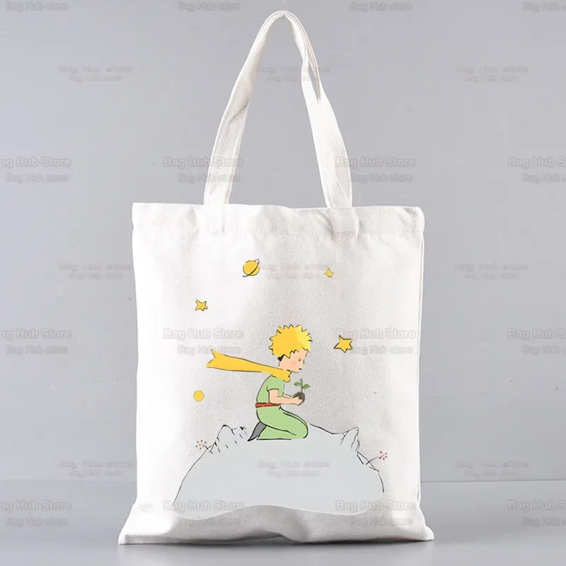 Little Prince Earth Space Y2K Art Harajuku Kawaii Canvas Simple Cartoon Shopping Bags Girls Fashion Casual Pacakge Hand Bag