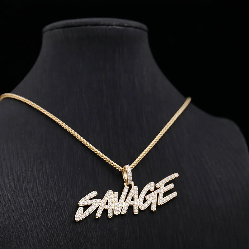 Colgante de letra salvaje de oro amarillo de 10K de Provenza con diamantes moissanitas DEF para mujer, colgante con nombre personalizado para fiesta de aniversario