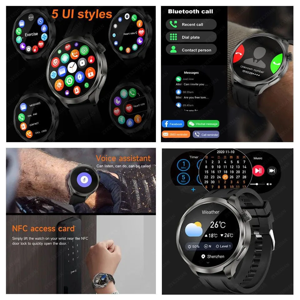 2024 Nowość dla HUAWEI Outdoor Sports Smart Watch Mężczyźni AMOLED Ekran NFC GPS Kompas Tętno Wodoodporny Bluetooth Połączenia SmartWatch