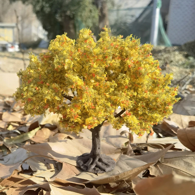 10/15cm Boutique simulación otoño hoja amarilla árbol de alambre modelo hecho a mano árbol paisaje jardinería tren diseño ferroviario casa de muñecas