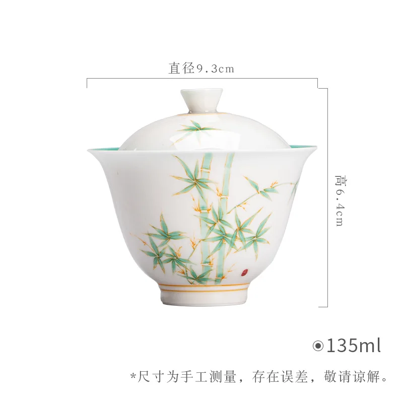 Hand-painted Bamboo Ceramic Gaiwan Kung Fu Set Jade Clay White Porcelain Underglaze Color Inner Glaze Turquoise Green Tea Bo